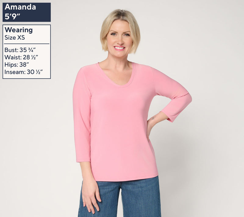 Dennis Basso Basics Italia Knit Voop Neck 3/4 Sleeve Top — View 3