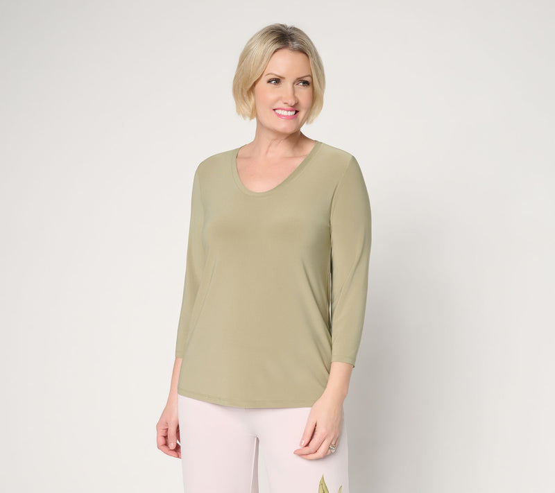 Dennis Basso Basics Italia Knit Voop Neck 3/4 Sleeve Top — View 16