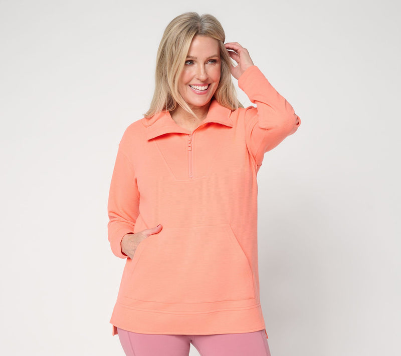 Belle Body by Kim Gravel Ottoman Rib Half Zip Top — Main view