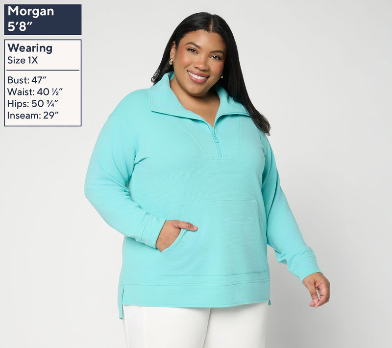 Belle Body by Kim Gravel Ottoman Rib Half Zip Top — View 2