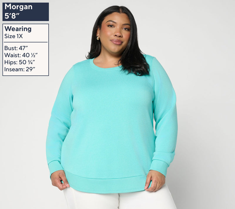 Belle Body by Kim Gravel Sponge Fleece Smile Hem Sweatshirt — View 2