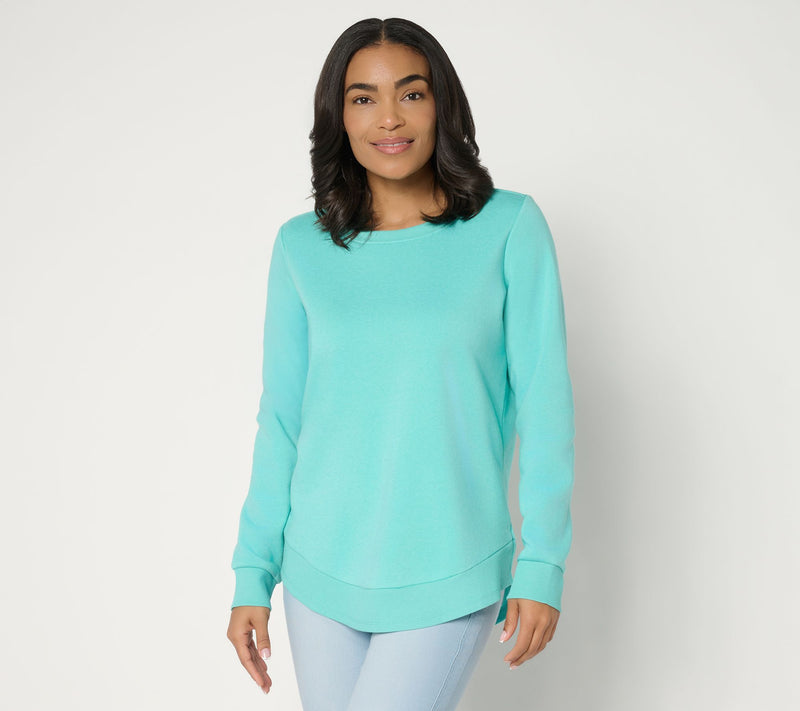 Belle Body by Kim Gravel Sponge Fleece Smile Hem Sweatshirt — View 14