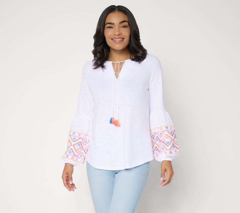Belle Boho by Kim Gravel Slub Knit Sunlit Spirit Embroidered Top — View 13