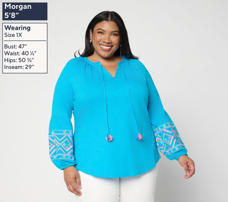 Belle Boho by Kim Gravel Slub Knit Sunlit Spirit Embroidered Top — View 2