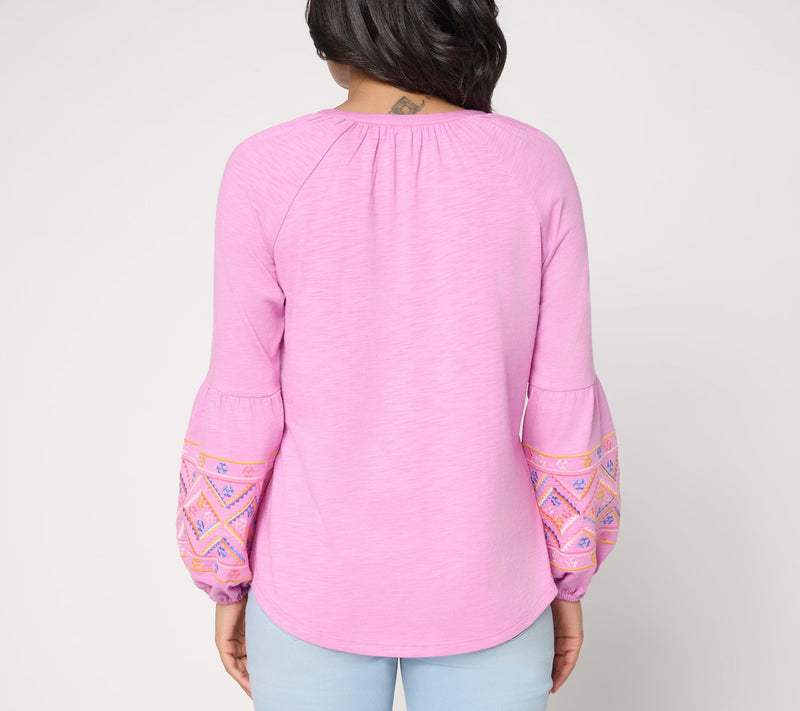 Belle Boho by Kim Gravel Slub Knit Sunlit Spirit Embroidered Top — View 4