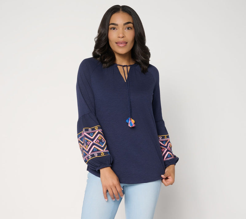 Belle Boho by Kim Gravel Slub Knit Sunlit Spirit Embroidered Top — View 14