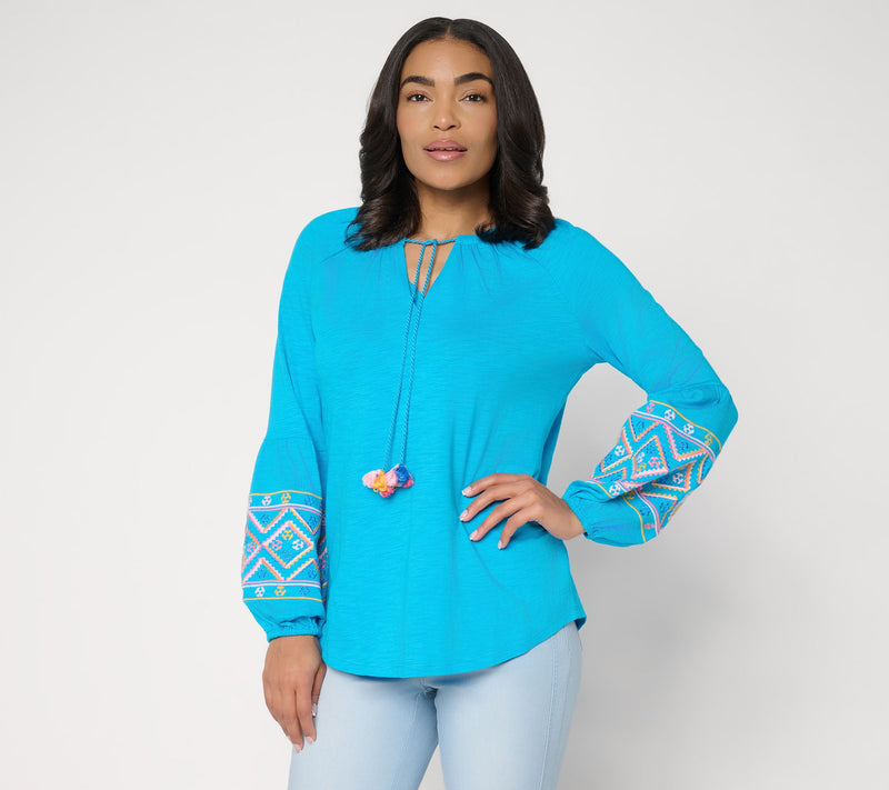 Belle Boho by Kim Gravel Slub Knit Sunlit Spirit Embroidered Top — View 17