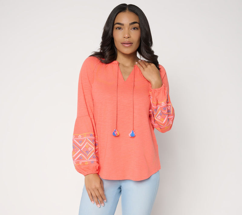 Belle Boho by Kim Gravel Slub Knit Sunlit Spirit Embroidered Top — View 18