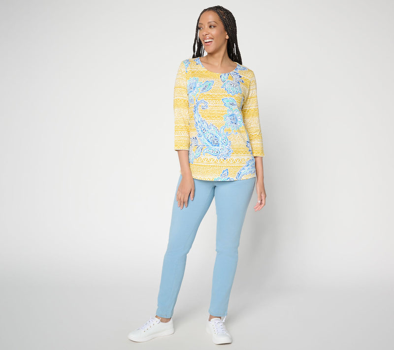 Belle Boho by Kim Gravel Slub Knit Indigo Bloom 3/4 Sleeve Top — View 5