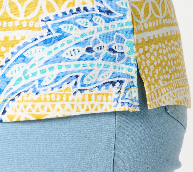 Belle Boho by Kim Gravel Slub Knit Indigo Bloom 3/4 Sleeve Top — View 6