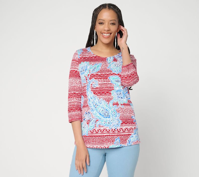 Belle Boho by Kim Gravel Slub Knit Indigo Bloom 3/4 Sleeve Top — View 13