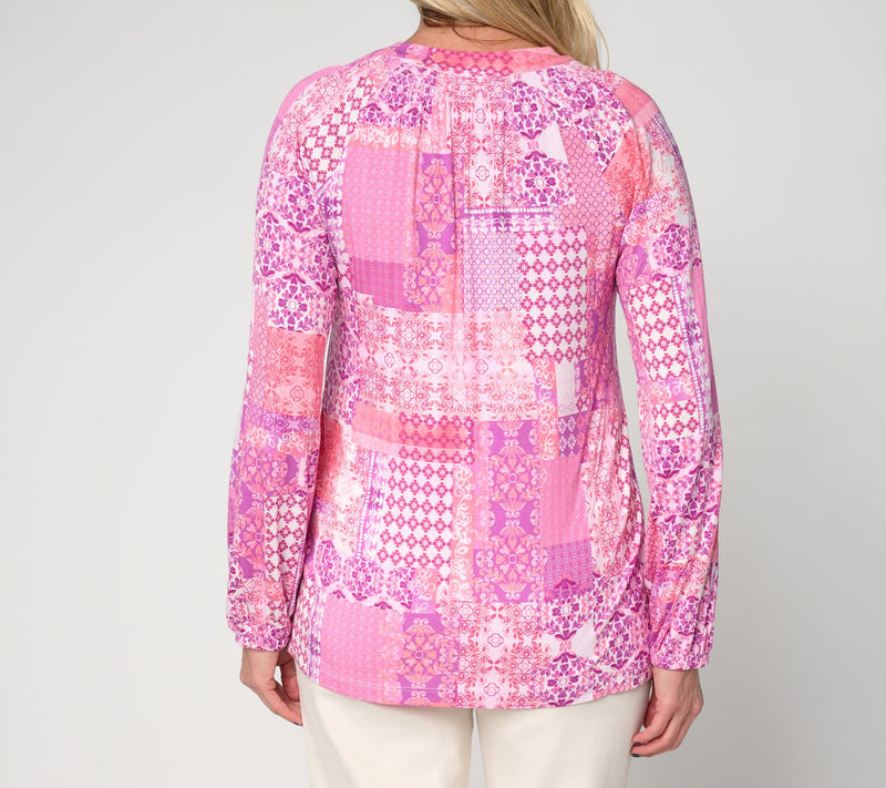 Belle by Kim Gravel Rayon Spandex Patchwork Popover Blouse — View 4
