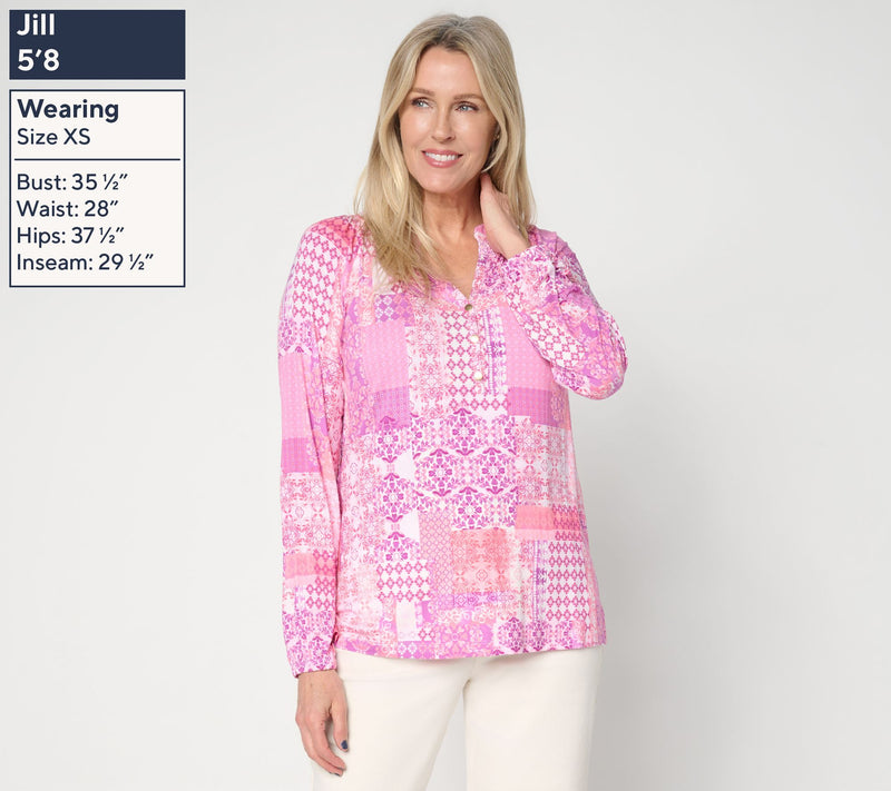 Belle by Kim Gravel Rayon Spandex Patchwork Popover Blouse — View 3