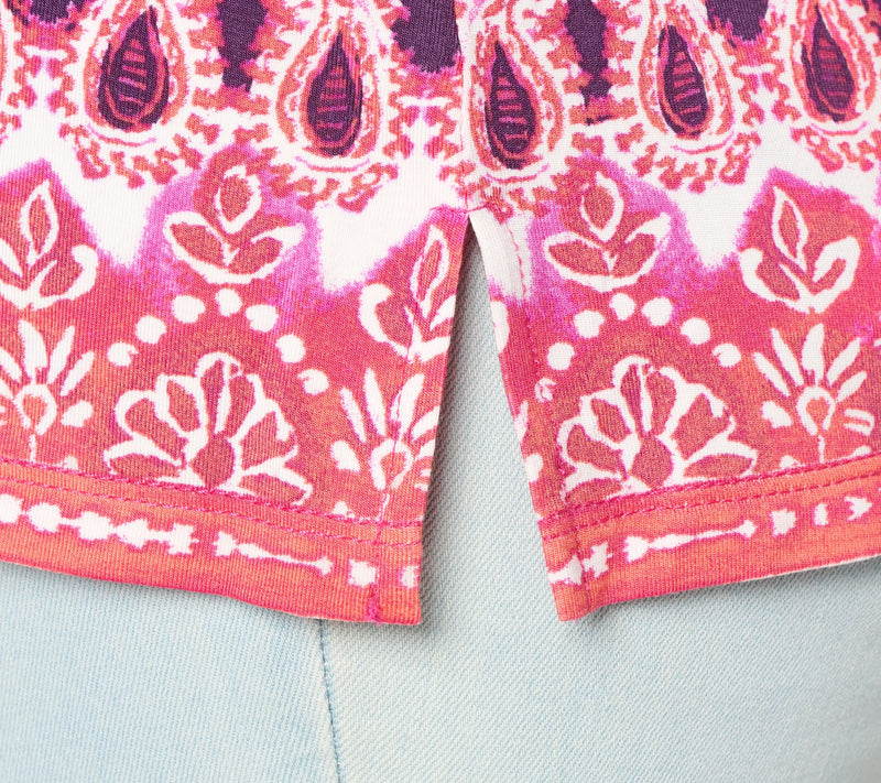 Belle Beach by Kim Gravel Rayon Spandex Painted Paisley Border Trim Top — View 6