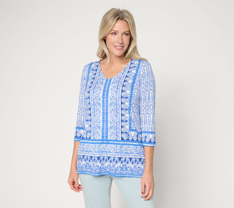 Belle Beach by Kim Gravel Rayon Spandex Painted Paisley Border Trim Top — View 12