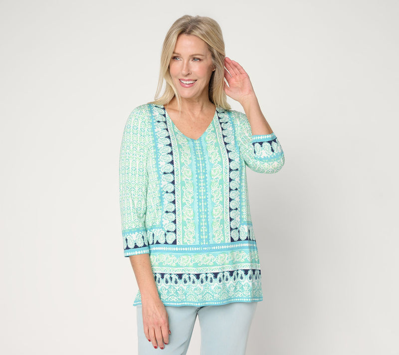 Belle Beach by Kim Gravel Rayon Spandex Painted Paisley Border Trim Top — View 14