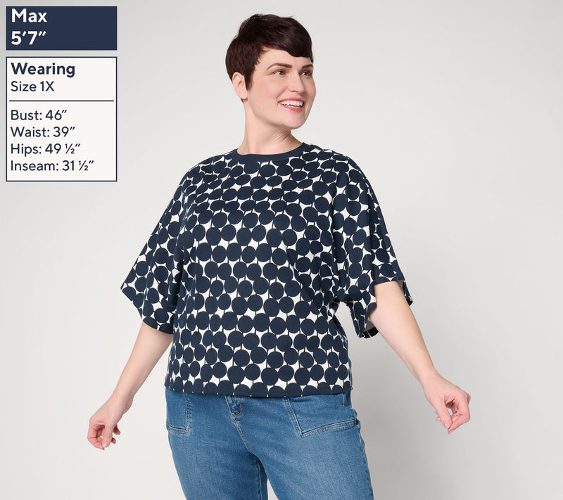 Carla Rockmore Collection 100% Cotton Crew Neck Batwing Slv Tee — View 2