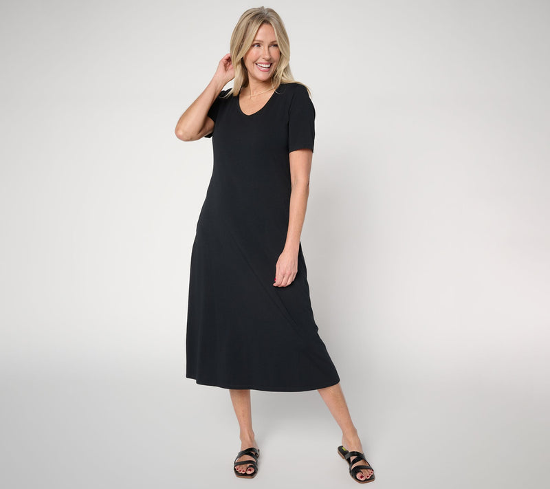Denim & Co. Beach Jersey Petite Midi Dress with Pockets — Main view