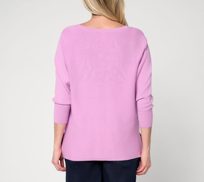 Carla Rockmore Collection Seasonless Yarn Dolman Sleeve V-Neck Sweater — View 3