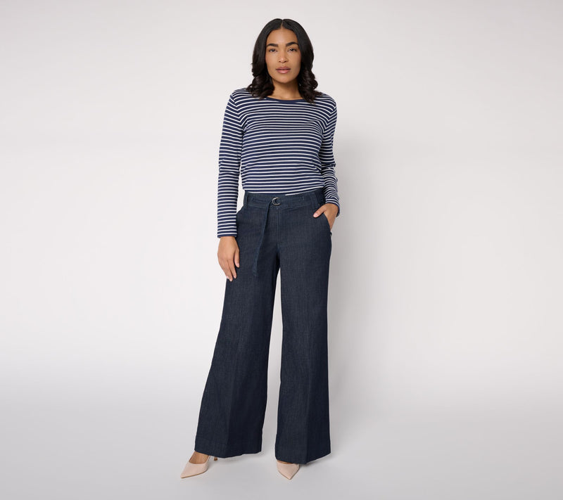 NYDJ Palazzo Wide Leg Jeans with D-Ring Belt — View 8