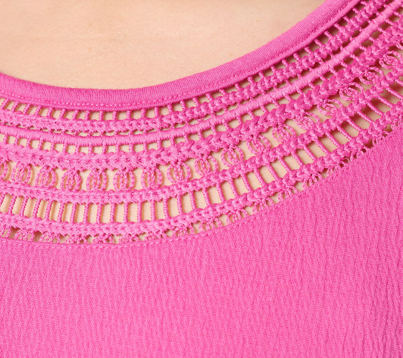 Denim & Co. Beach Knit Gauze Elbow Sleeve Top w/ Crochet — View 6