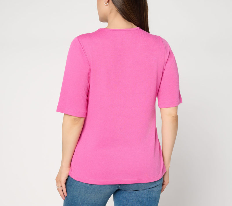 Denim & Co. Beach Knit Gauze Elbow Sleeve Top w/ Crochet — View 4