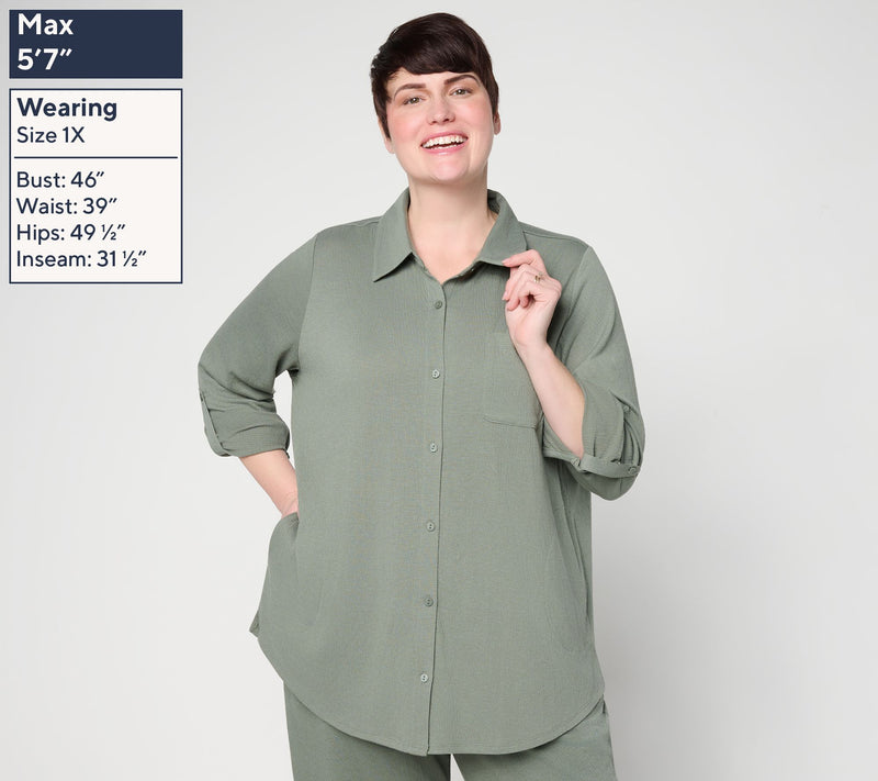 Denim & Co. Beach Knit Gauze Button-Front Big Shirt — View 2