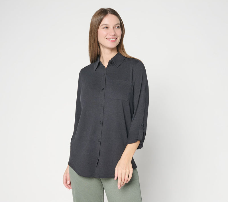 Denim & Co. Beach Knit Gauze Button-Front Big Shirt — View 12