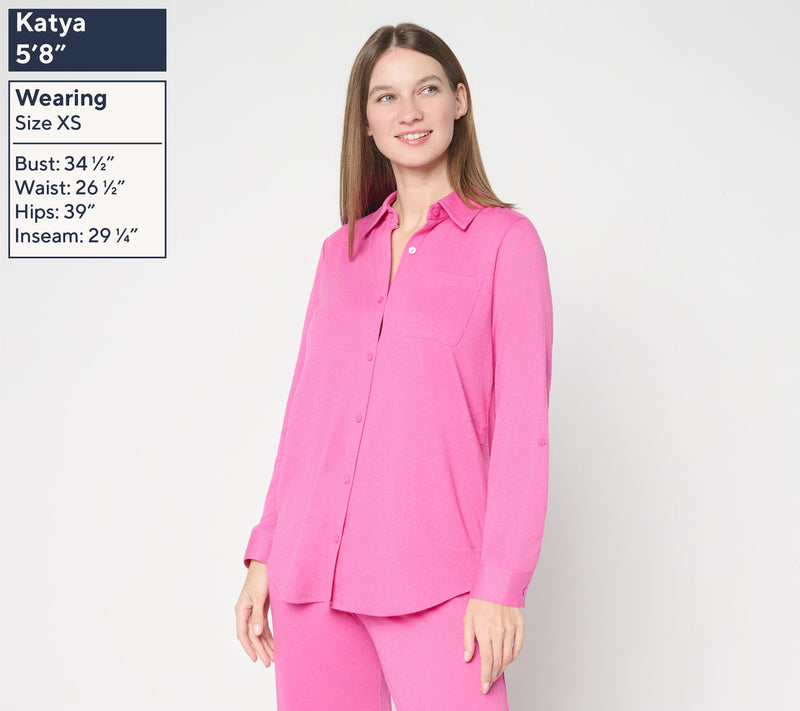 Denim & Co. Beach Knit Gauze Button-Front Big Shirt — View 3