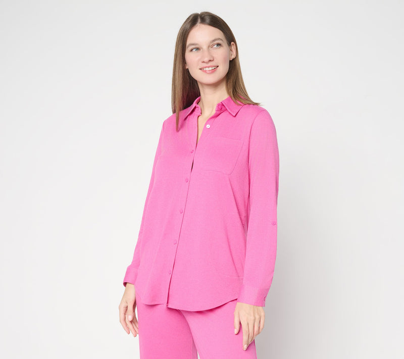 Denim & Co. Beach Knit Gauze Button-Front Big Shirt — View 15