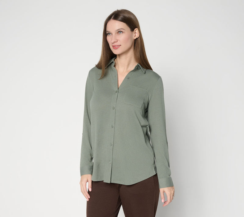 Denim & Co. Beach Knit Gauze Button-Front Big Shirt — View 16