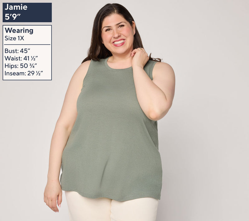Denim & Co. Essentials Textured Knit Round Neck Tank Top — View 2