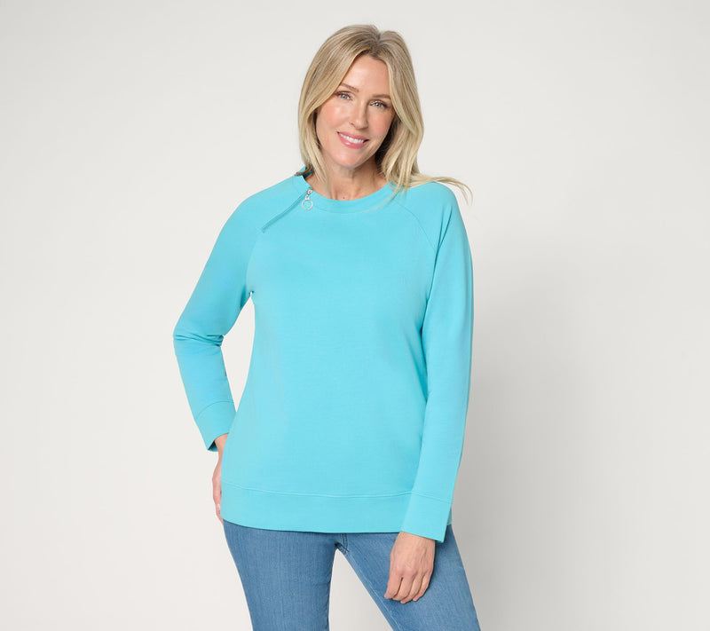 Denim & Co. French Terry Raglan Zip Crew Neck Pullover Top — View 10