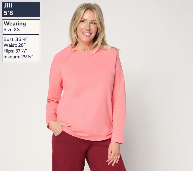 Denim & Co. French Terry Raglan Zip Crew Neck Pullover Top — View 3