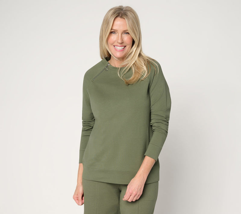 Denim & Co. French Terry Raglan Zip Crew Neck Pullover Top — View 12