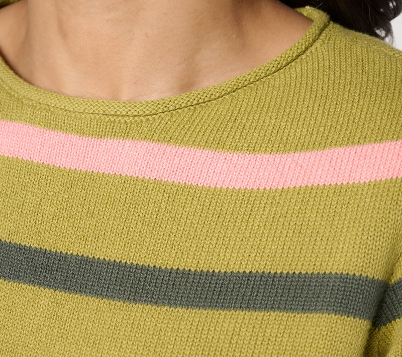 Denim & Co. Striped 100% Cotton Crew Neck Long Sleeve Sweater — View 6