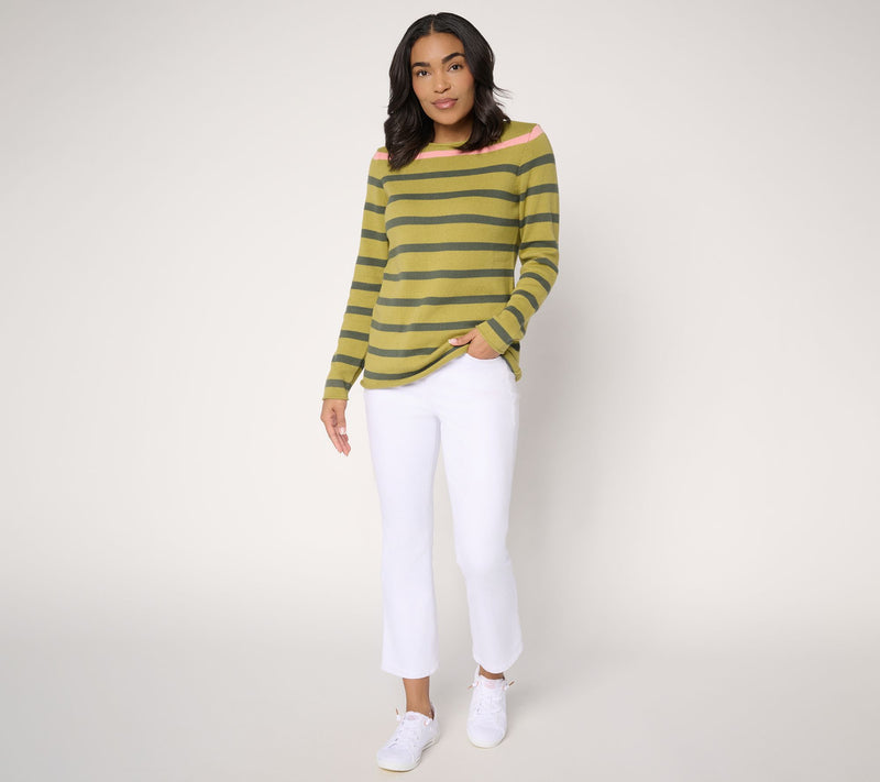 Denim & Co. Striped 100% Cotton Crew Neck Long Sleeve Sweater — View 5
