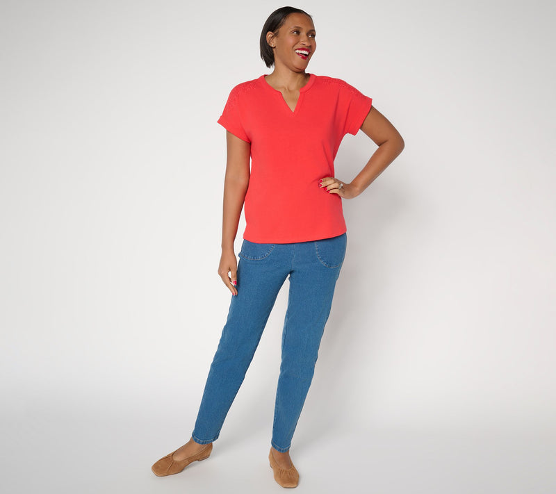 Denim & Co Petite Indigo Flat Front Side Pocket Pants w/ Front Crease — View 7