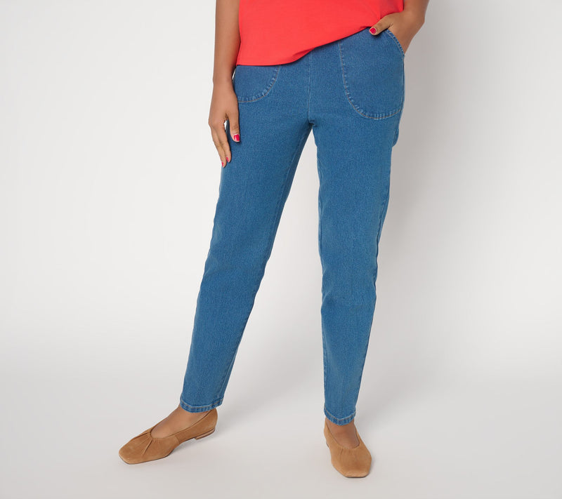 Denim & Co Petite Indigo Flat Front Side Pocket Pants w/ Front Crease — View 3