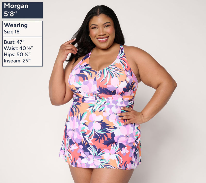 Denim & Co. Beach V-Neck Swim Dress with Banded Detail — View 2