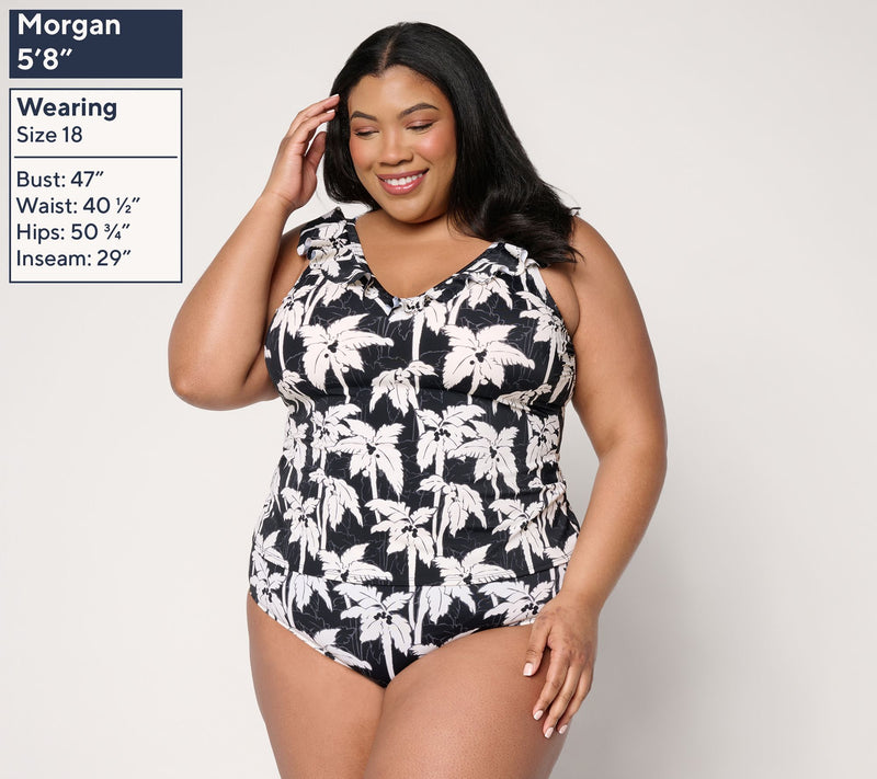 Susan Graver Soleil Ruffle Neck Tankini Set — View 2