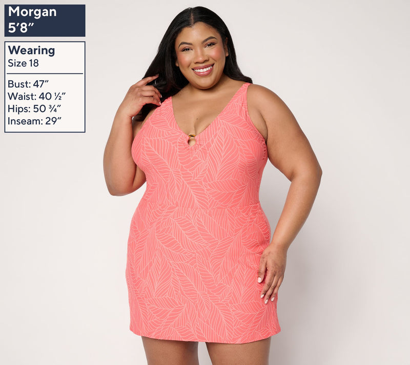 Susan Graver Soleil Jacquard Swimsuit with Skirt — View 2