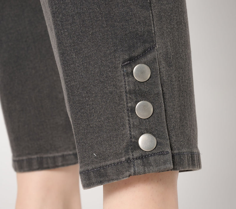 Denim & Co. Regular Black Flat Front Side Pocket Crop Pants w/ Snaps — View 5