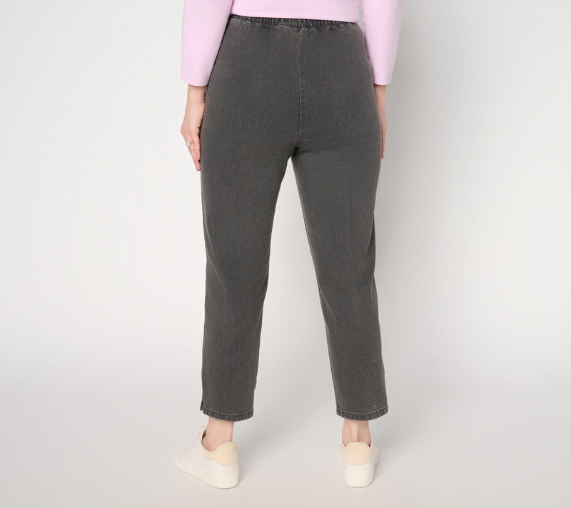 Denim & Co. Regular Black Flat Front Side Pocket Crop Pants w/ Snaps — View 3