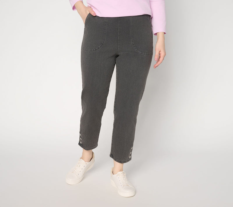 Denim & Co. Regular Black Flat Front Side Pocket Crop Pants w/ Snaps — View 7