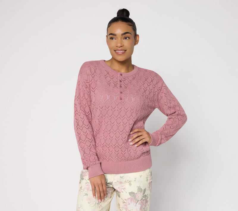 Me by Jennie Garth Slouchy Pointelle Henley Sweater — View 14