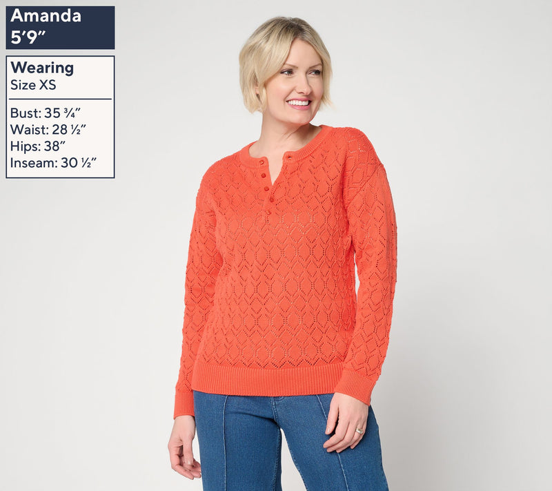 Me by Jennie Garth Slouchy Pointelle Henley Sweater — View 3