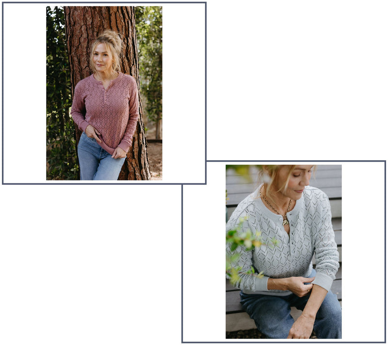 Me by Jennie Garth Slouchy Pointelle Henley Sweater — View 7