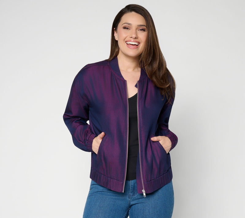 Mally Roncal Seam Detail Chambray Zip Front Jacket — Main view