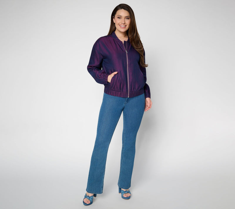 Mally Roncal Seam Detail Chambray Zip Front Jacket — View 5